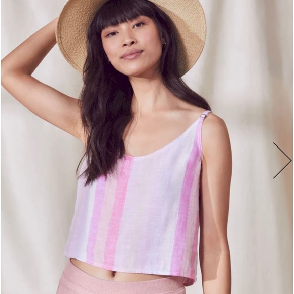 NWT👕 Splendid Sunset Hibiscus Stripe Linen Blend Tank Top SZ-XS - Picture 3 of 12